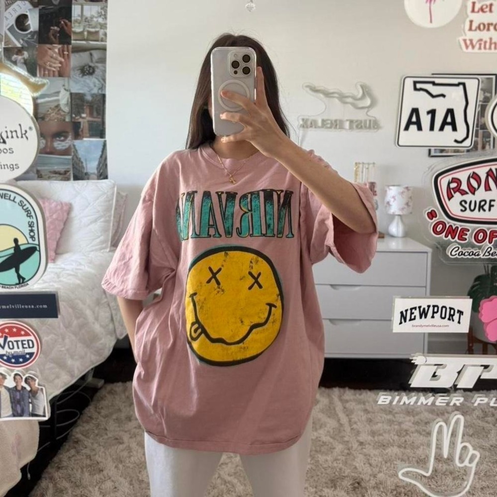pink nirvana graphic band tee